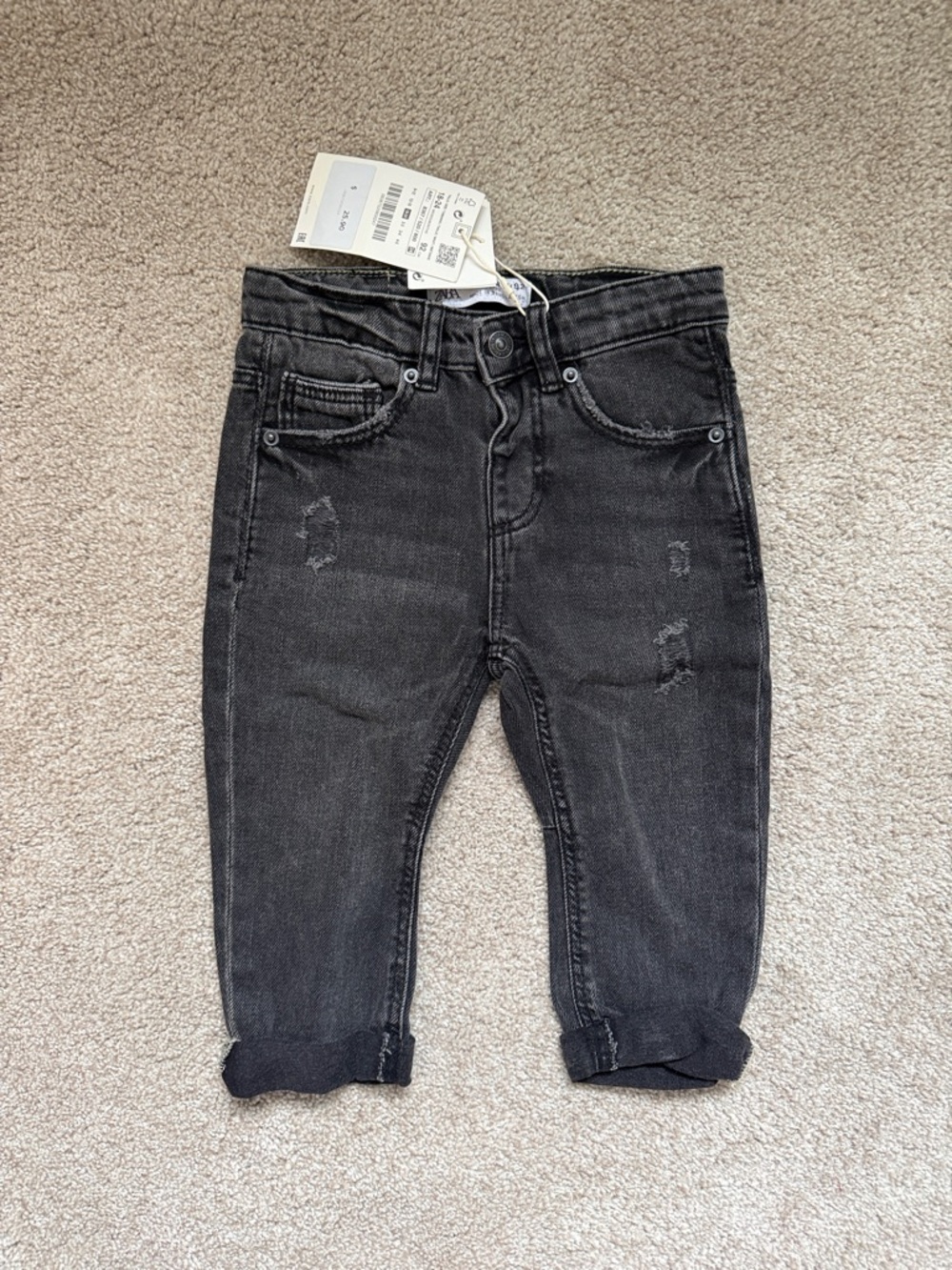 Zara Toddler Black Distressed Denim Jogger Pants